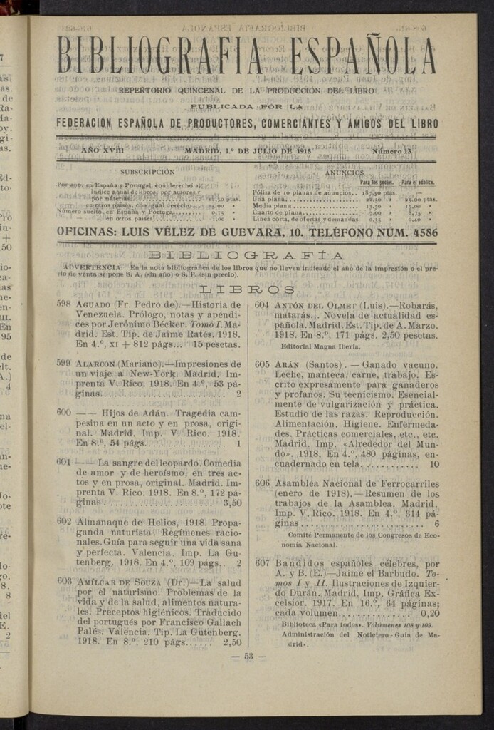 Miniatura de Bibliografía Española del 1 de julio de 1918