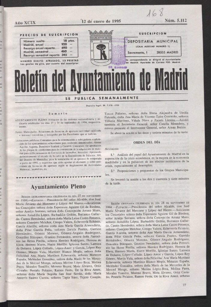 Miniatura de Boletín del Ayuntamiento de Madrid del 12 de enero de 1995