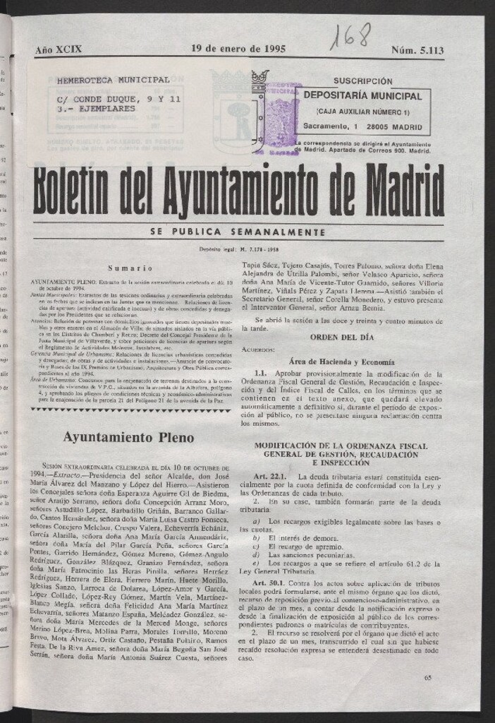 Miniatura de Boletín del Ayuntamiento de Madrid del 19 de enero de 1995