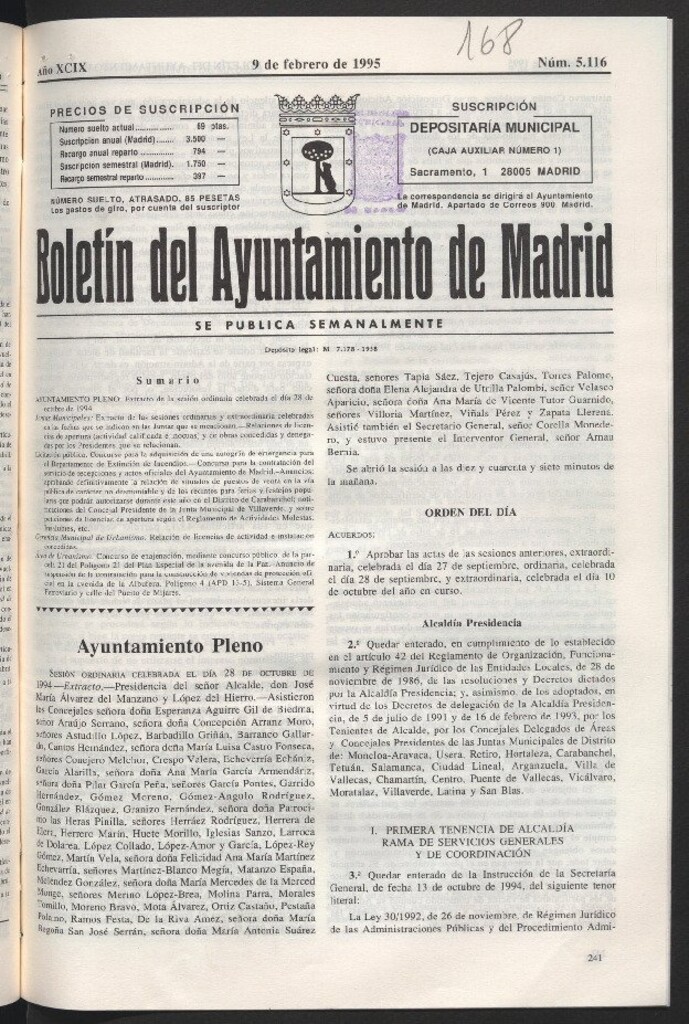 Miniatura de Boletín del Ayuntamiento de Madrid del 9 de febrero de 1995