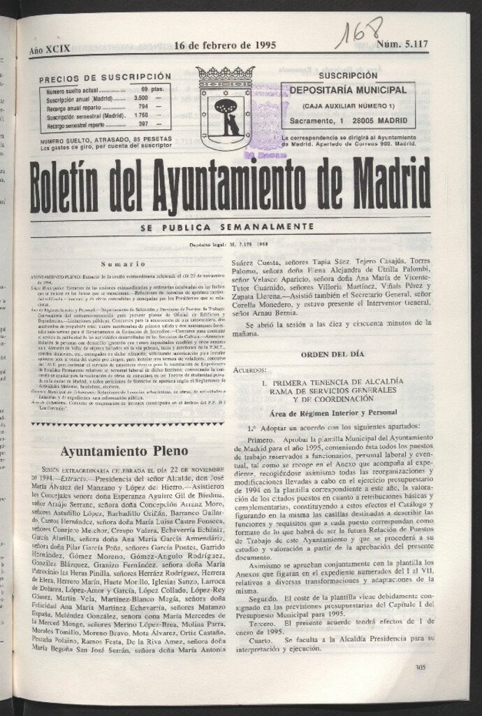 Miniatura de Boletín del Ayuntamiento de Madrid del 16 de febrero de 1995
