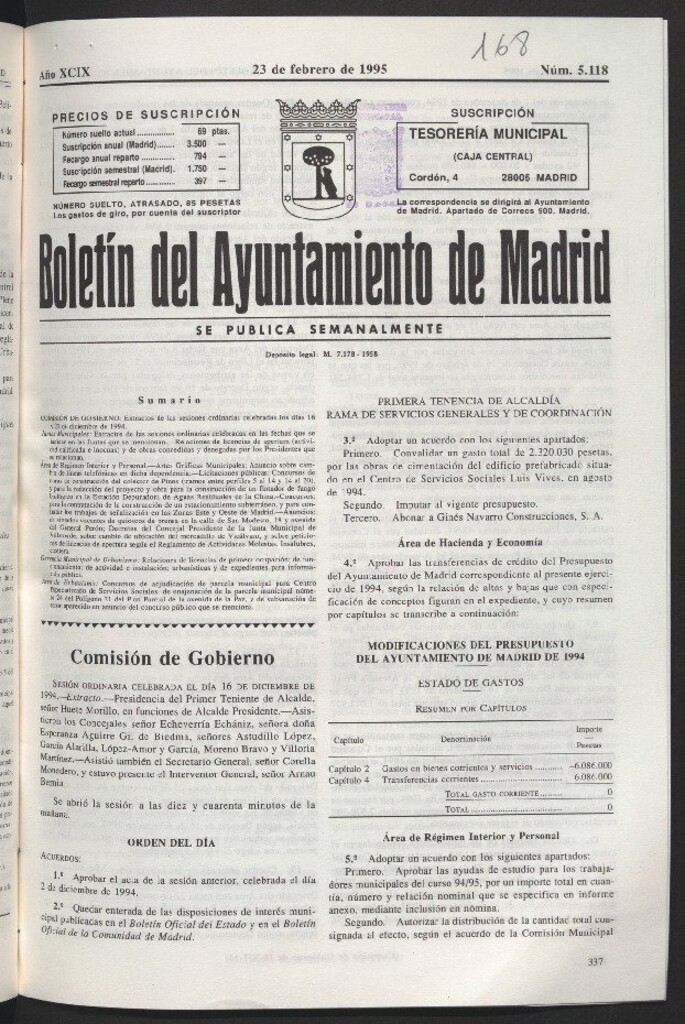 Miniatura de Boletín del Ayuntamiento de Madrid del 23 de febrero de 1995