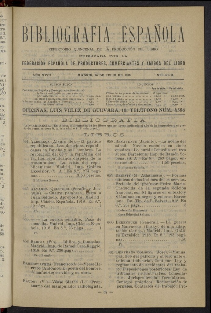 Miniatura de Bibliografía Española del 16 de julio de 1918