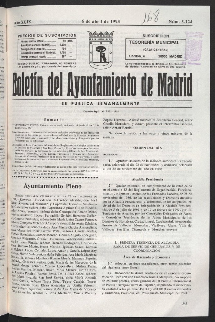 Miniatura de Boletín del Ayuntamiento de Madrid del 6 de abril de 1995