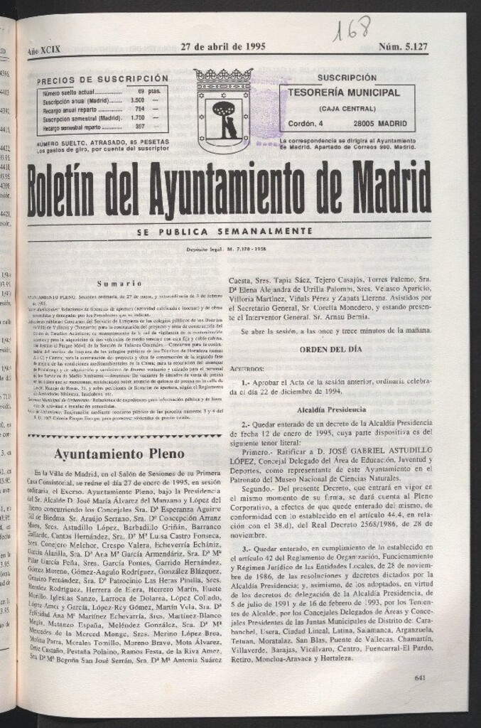 Miniatura de Boletín del Ayuntamiento de Madrid del 27 de abril de 1995