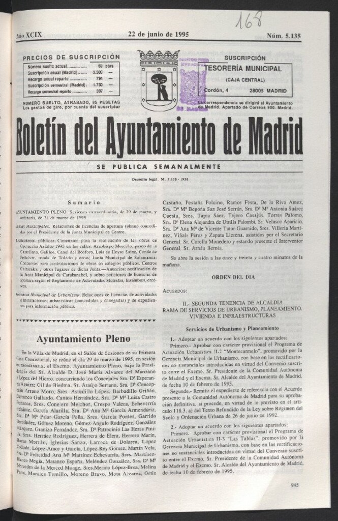 Miniatura de Boletín del Ayuntamiento de Madrid del 22 de junio de 1995