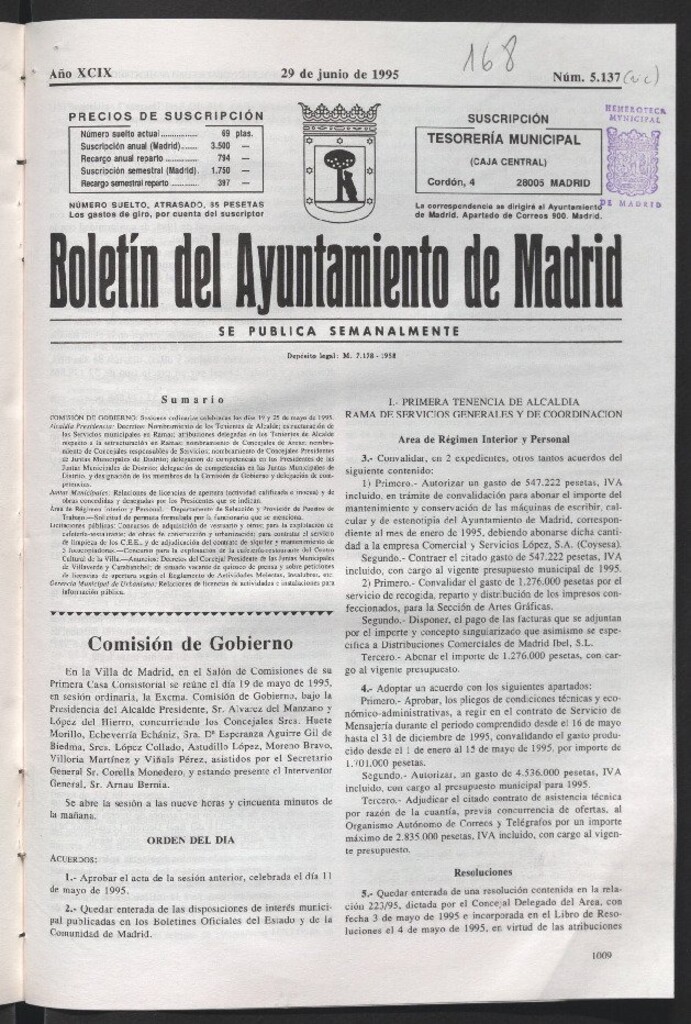 Miniatura de Boletín del Ayuntamiento de Madrid del 29 de junio de 1995
