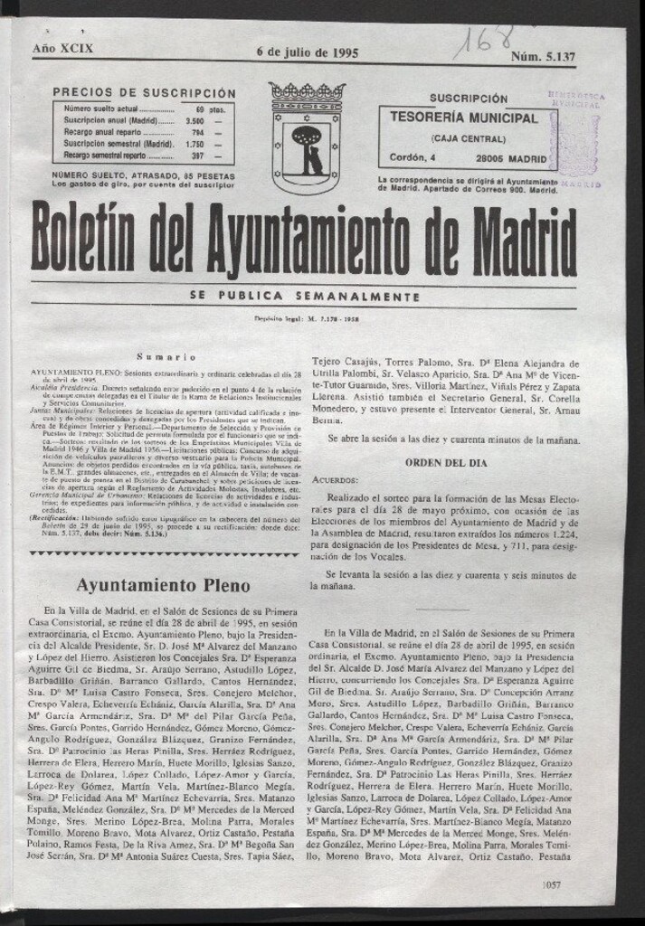 Miniatura de Boletín del Ayuntamiento de Madrid del 6 de julio de 1995