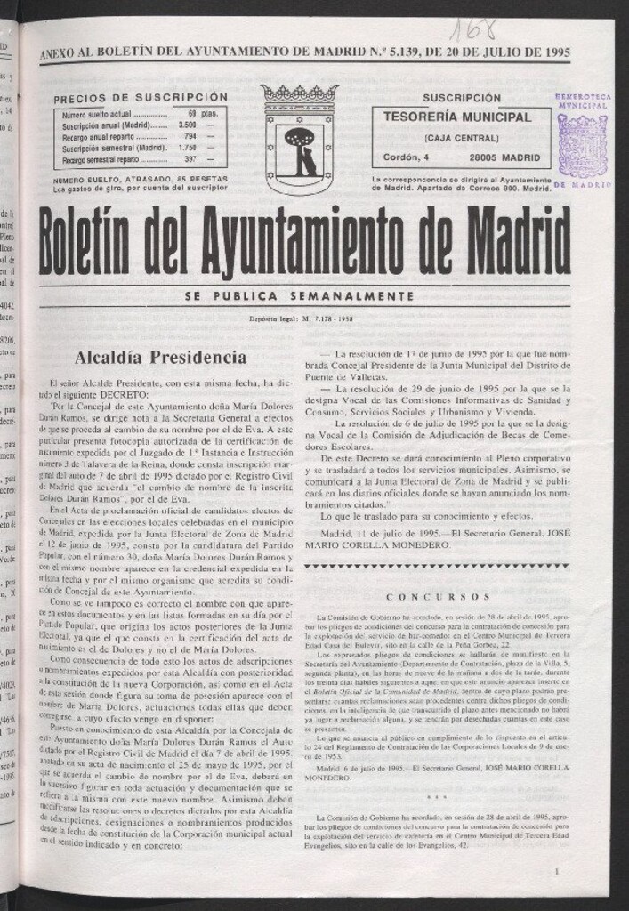 Miniatura de Anexo al Boletín del Ayuntamiento de Madrid del 20 de julio de 1995