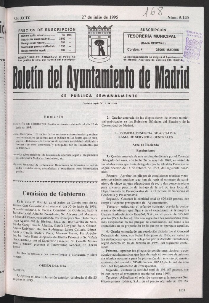 Miniatura de Boletín del Ayuntamiento de Madrid del 27 de julio de 1995