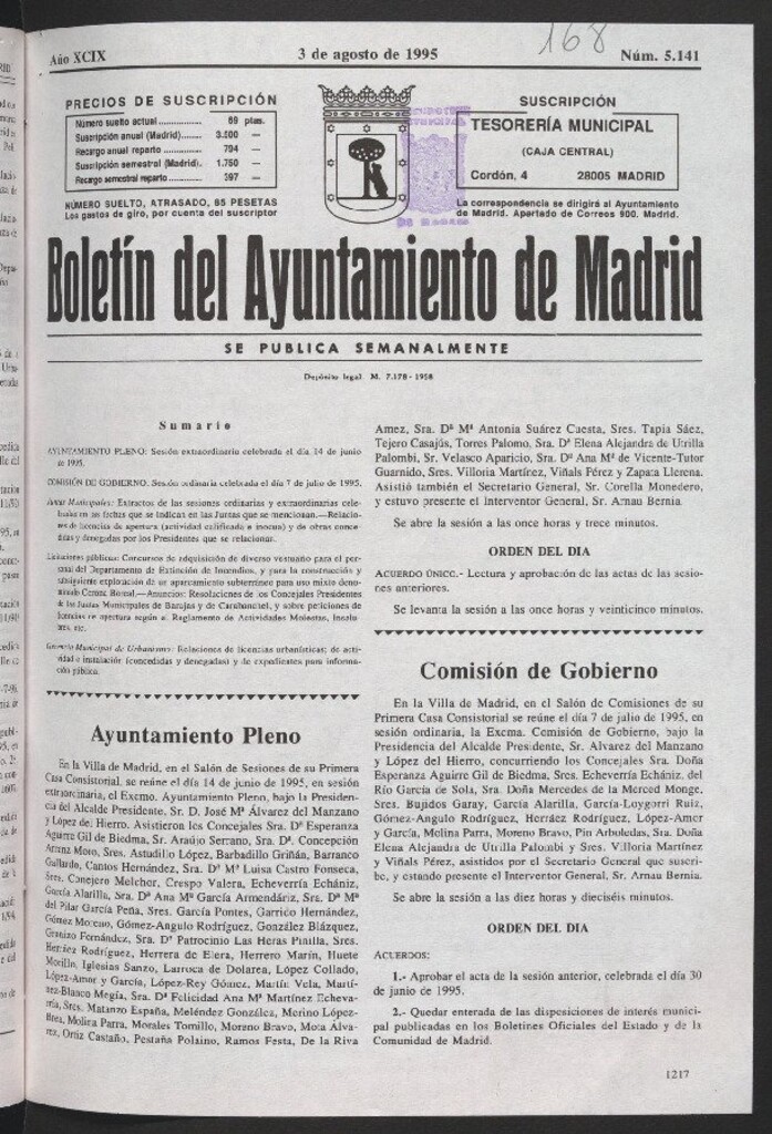 Miniatura de Boletín del Ayuntamiento de Madrid del 3 de agosto de 1995