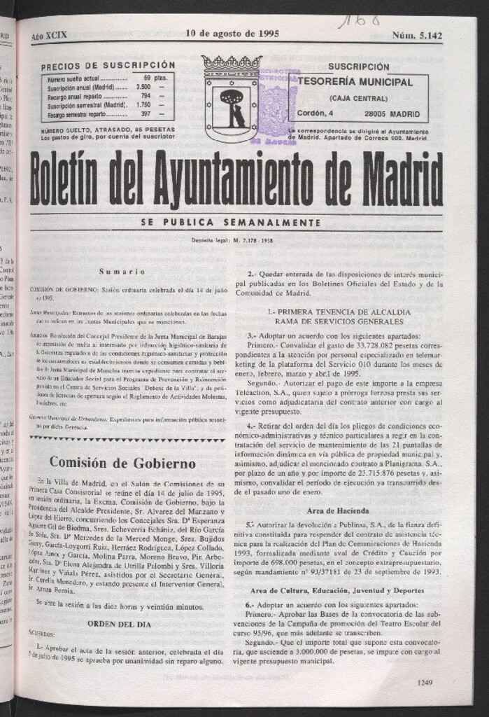Miniatura de Boletín del Ayuntamiento de Madrid del 10 de agosto de 1995