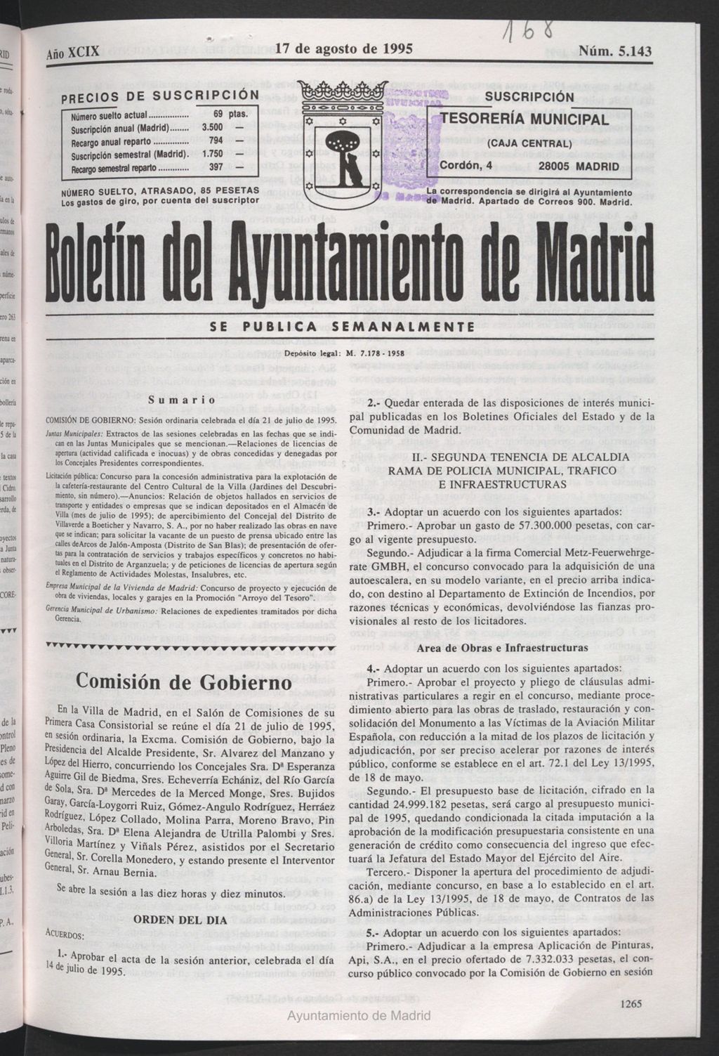 Miniatura de Boletín del Ayuntamiento de Madrid del 17 de agosto de 1995