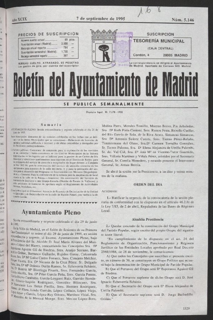Miniatura de Boletín del Ayuntamiento de Madrid del 7 de septiembre de 1995
