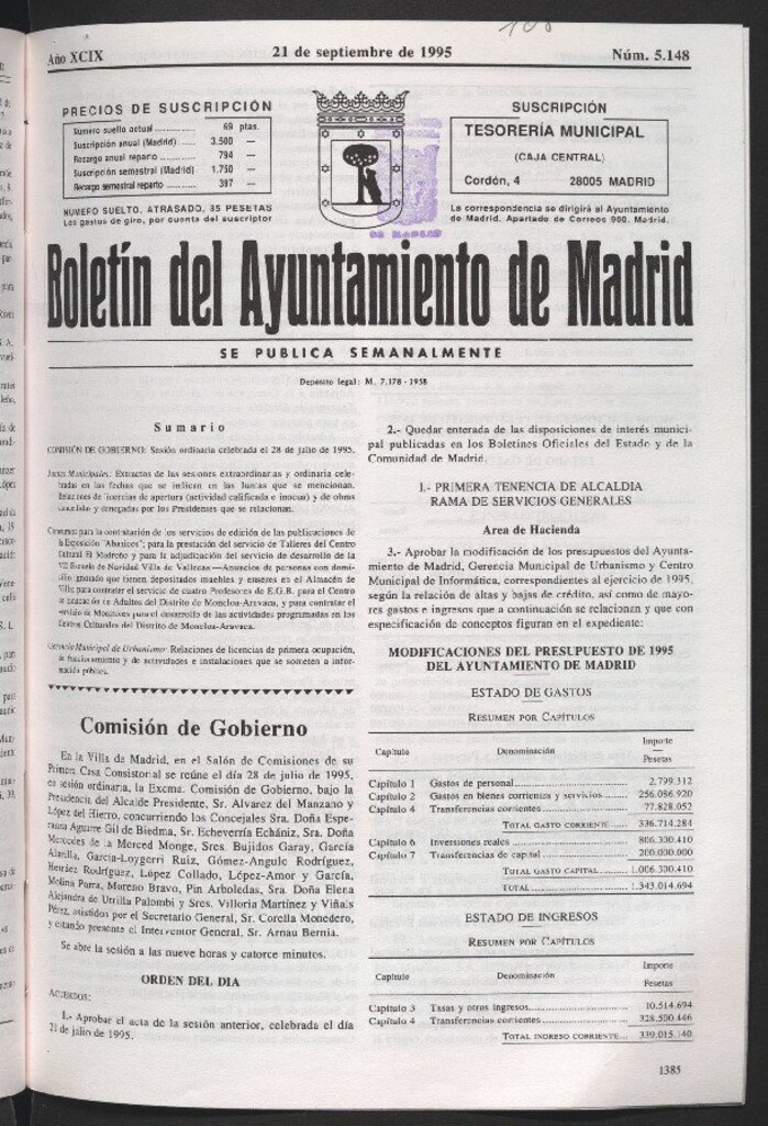 Miniatura de Boletín del Ayuntamiento de Madrid del 21 de septiembre de 1995