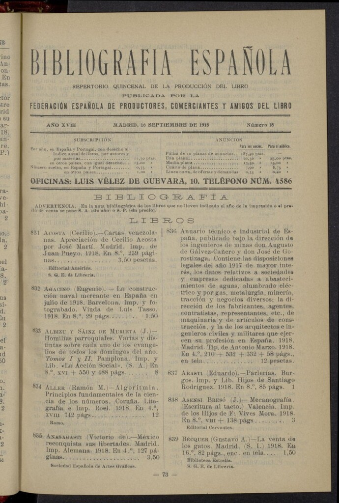 Miniatura de Bibliografía Española del 16 de septiembre de 1918