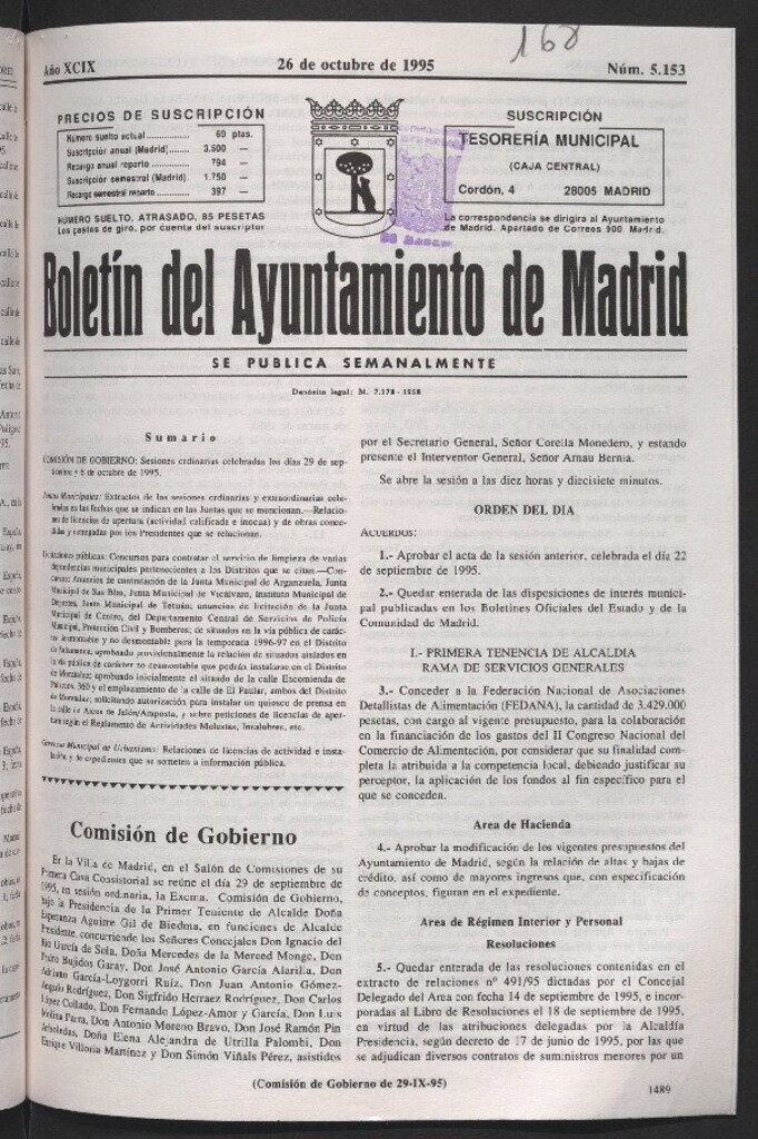 Miniatura de Boletín del Ayuntamiento de Madrid del 26 de octubre de 1995