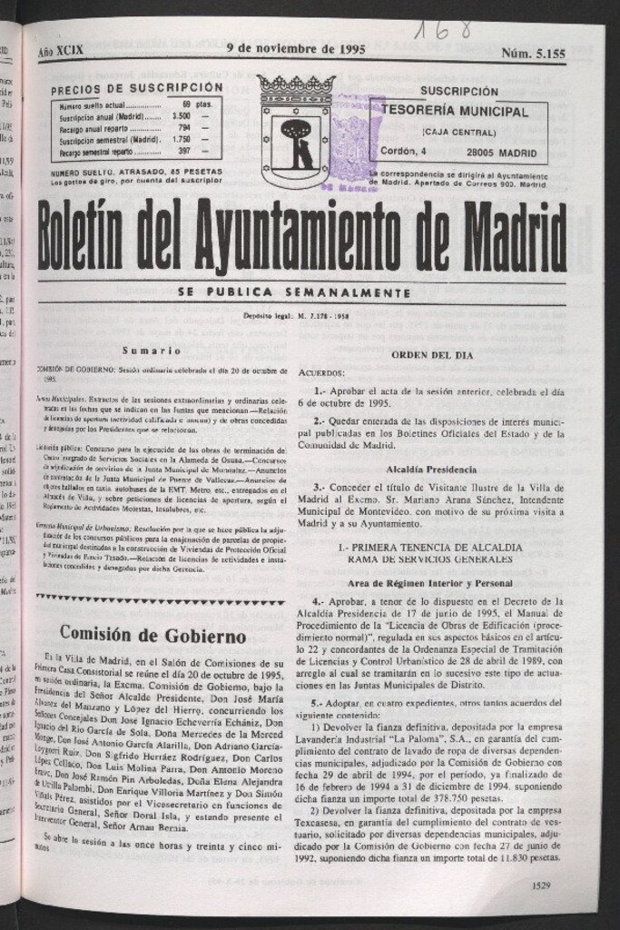 Miniatura de Boletín del Ayuntamiento de Madrid del 9 de noviembre de 1995