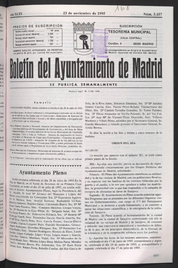 Miniatura de Boletín del Ayuntamiento de Madrid del 23 de noviembre de 1995