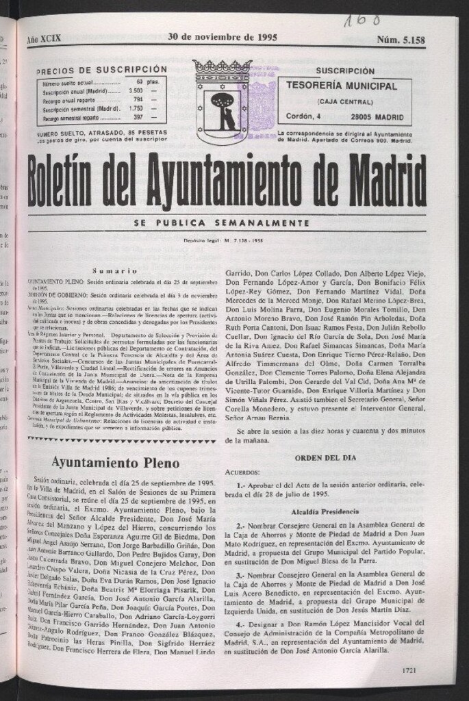 Miniatura de Boletín del Ayuntamiento de Madrid del 30 de noviembre de 1995