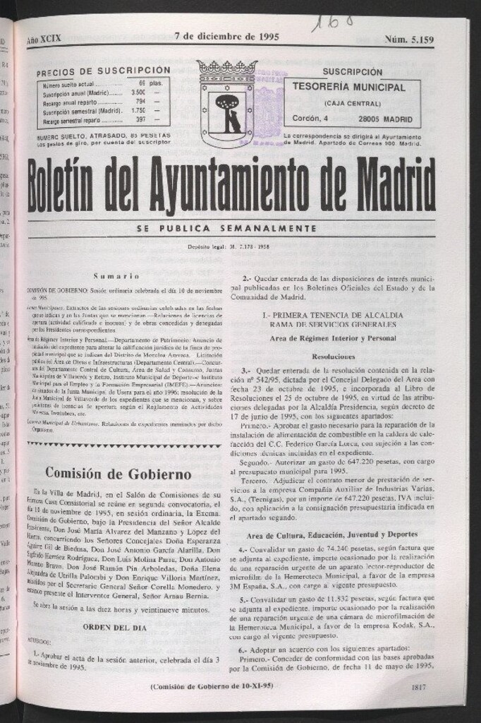 Miniatura de Boletín del Ayuntamiento de Madrid del 7 de diciembre de 1995