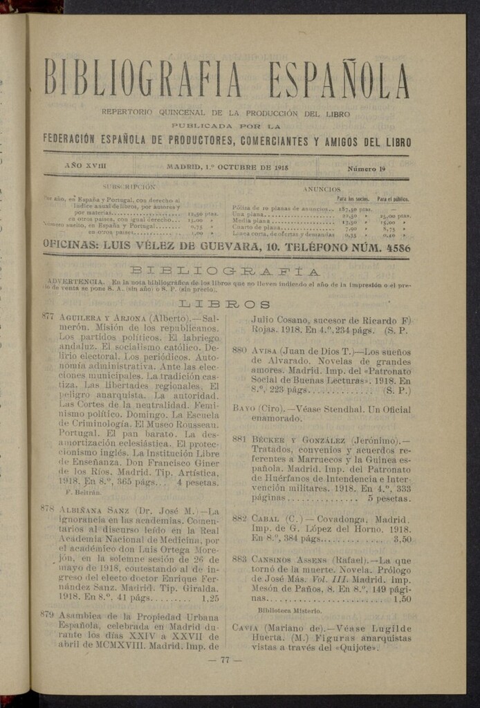 Miniatura de Bibliografía Española del 1 de octubre de 1918