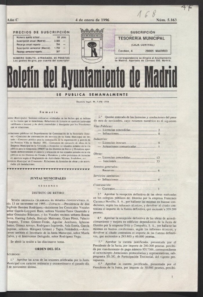 Miniatura de Boletín del Ayuntamiento de Madrid del 4 de enero de 1996