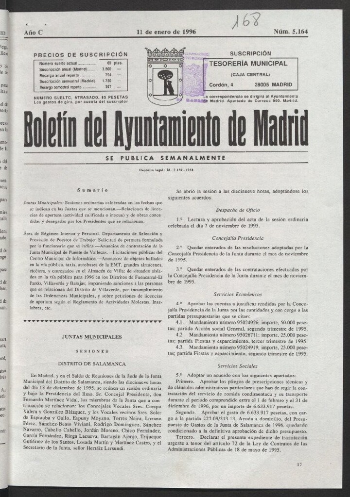 Miniatura de Boletín del Ayuntamiento de Madrid del 11 de enero de 1996