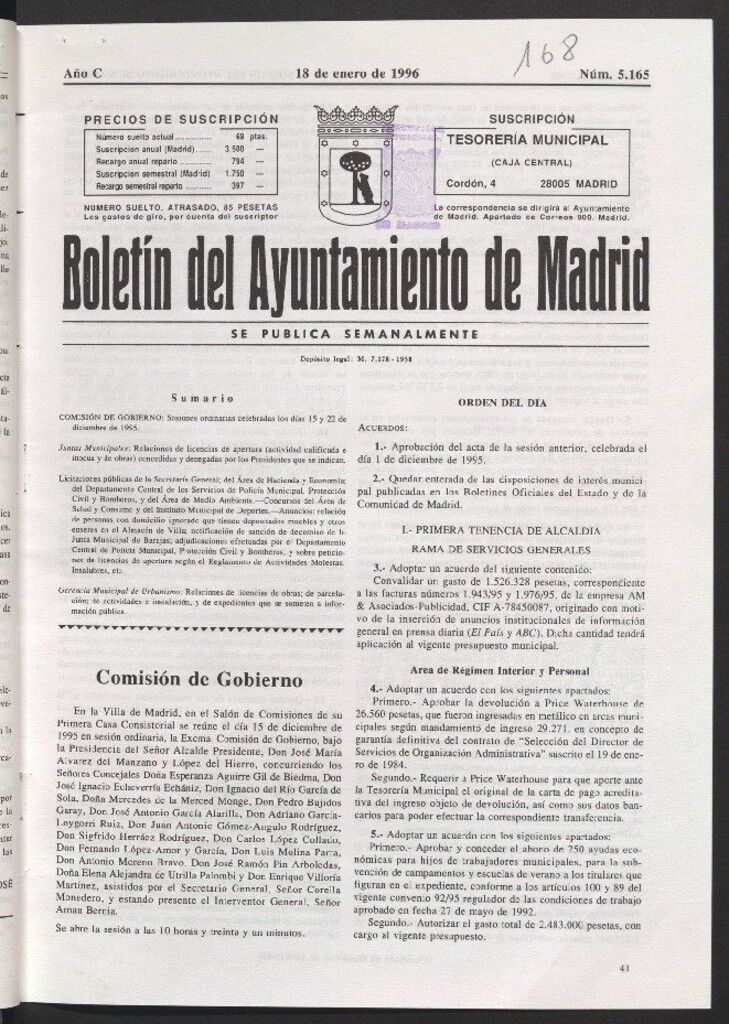 Miniatura de Boletín del Ayuntamiento de Madrid del 18 de enero de 1996