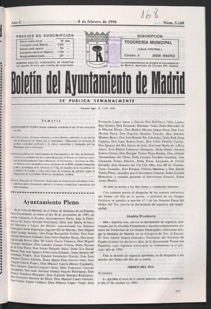 Miniatura de Boletín del Ayuntamiento de Madrid del 8 de febrero de 1996