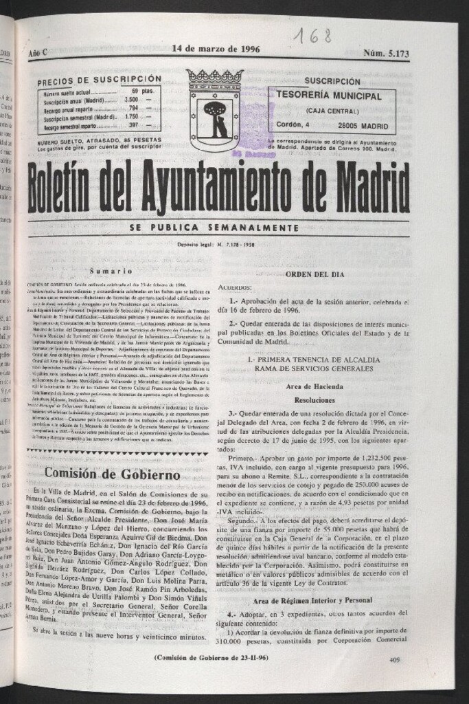 Miniatura de Boletín del Ayuntamiento de Madrid del 14 de marzo de 1996