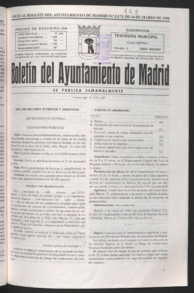 Miniatura de Anexo al Boletín del Ayuntamiento de Madrid del 14 de marzo de 1996