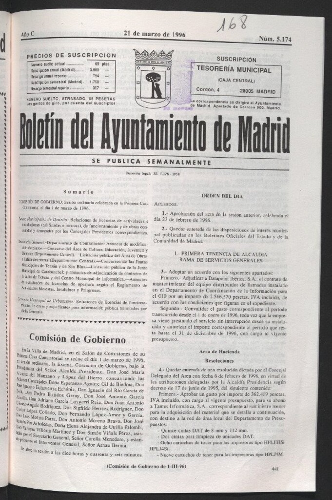 Miniatura de Boletín del Ayuntamiento de Madrid del 21 de marzo de 1996