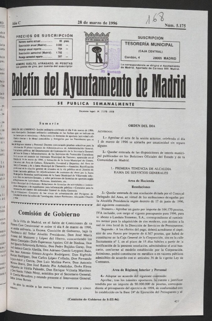 Miniatura de Boletín del Ayuntamiento de Madrid del 28 de marzo de 1996