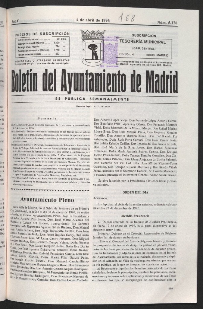 Miniatura de Boletín del Ayuntamiento de Madrid del 4 de abril de 1996