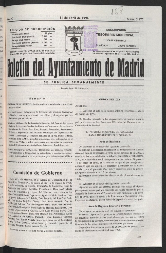 Miniatura de Boletín del Ayuntamiento de Madrid del 11 de abril de 1996