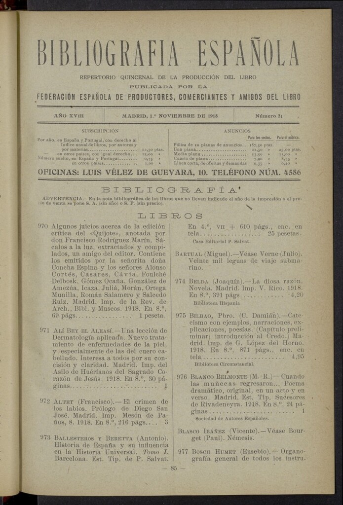 Miniatura de Bibliografía Española del 1 de noviembre de 1918