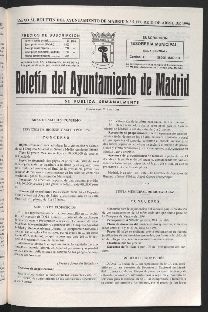 Miniatura de Anexo al Boletín del Ayuntamiento de Madrid del 11 de abril de 1996