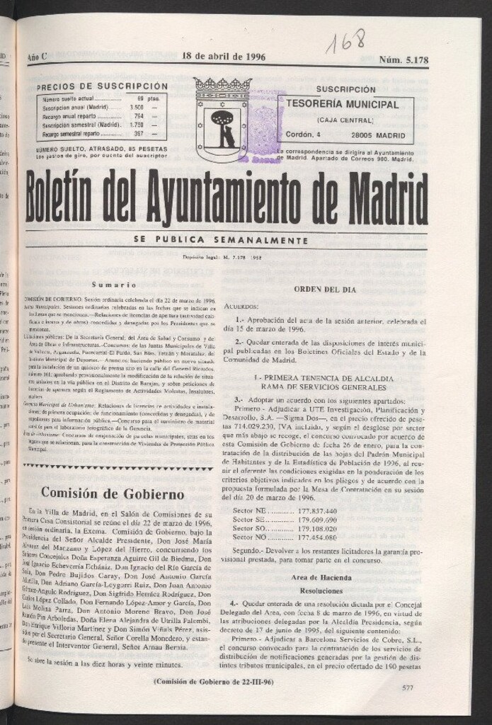 Miniatura de Boletín del Ayuntamiento de Madrid del 18 de abril de 1996