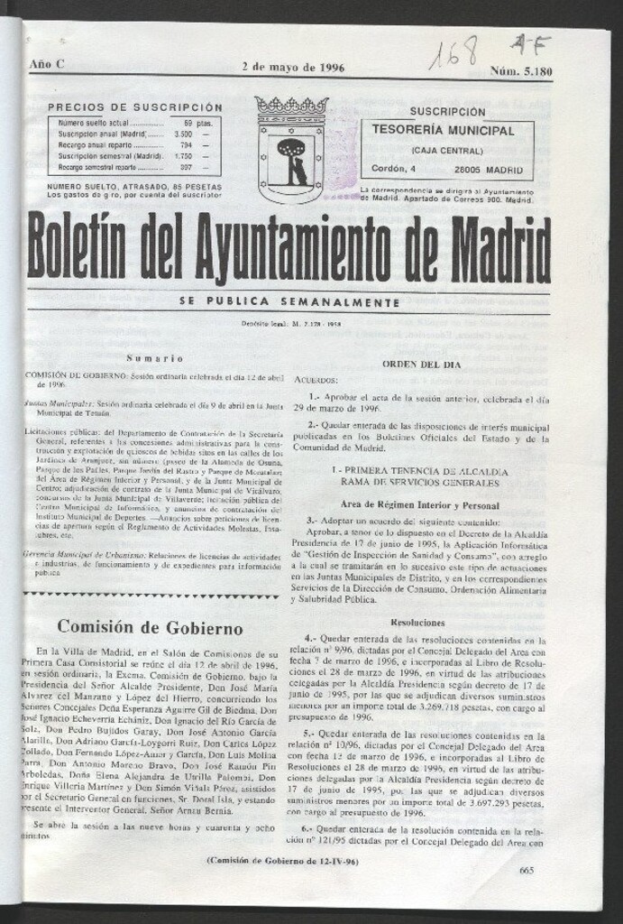 Miniatura de Boletín del Ayuntamiento de Madrid del 2 de mayo de 1996