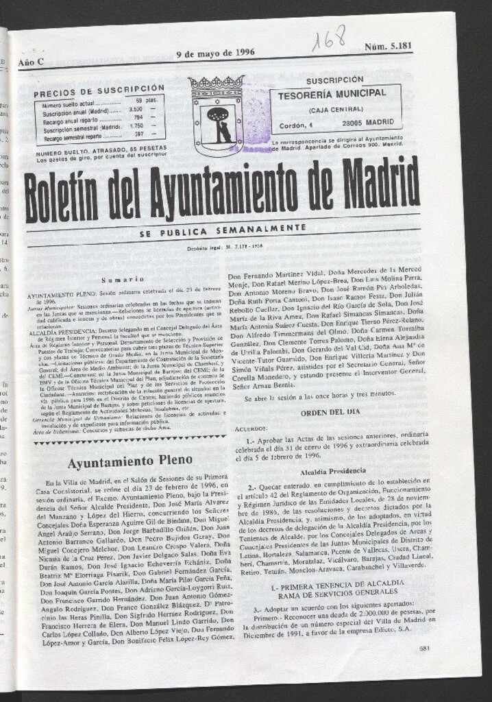 Miniatura de Boletín del Ayuntamiento de Madrid del 9 de mayo de 1996
