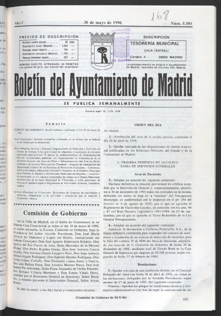 Miniatura de Boletín del Ayuntamiento de Madrid del 30 de mayo de 1996