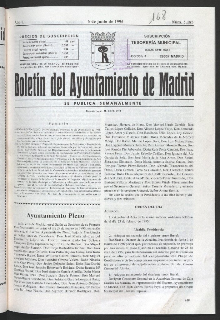 Miniatura de Boletín del Ayuntamiento de Madrid del 6 de junio de 1996