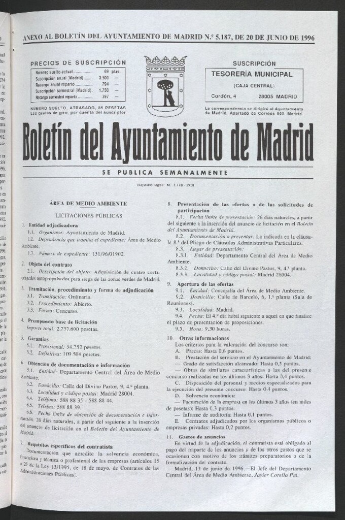 Miniatura de Anexo al Boletín del Ayuntamiento de Madrid del 20 de junio de 1996