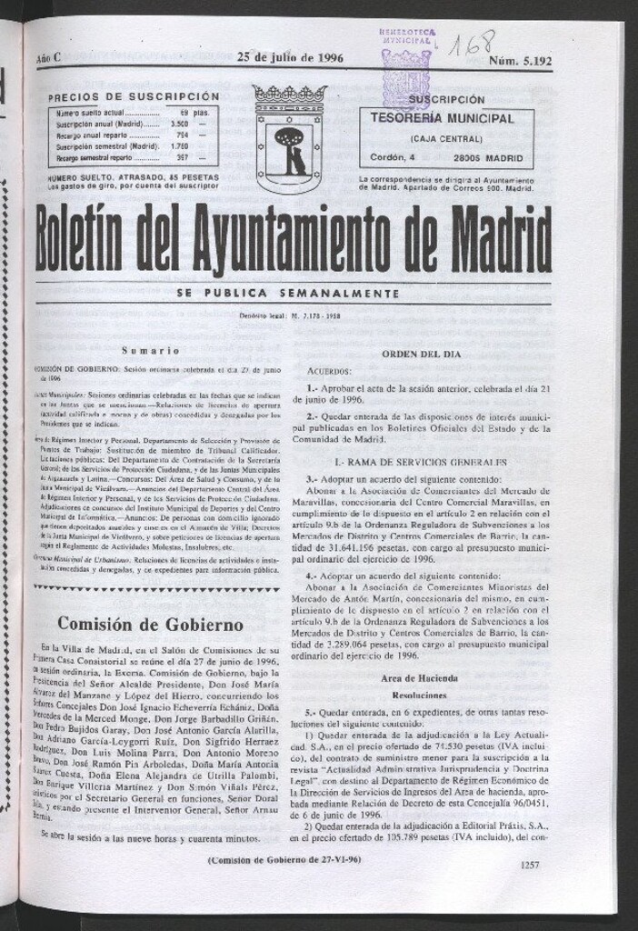 Miniatura de Boletín del Ayuntamiento de Madrid del 25 de julio de 1996
