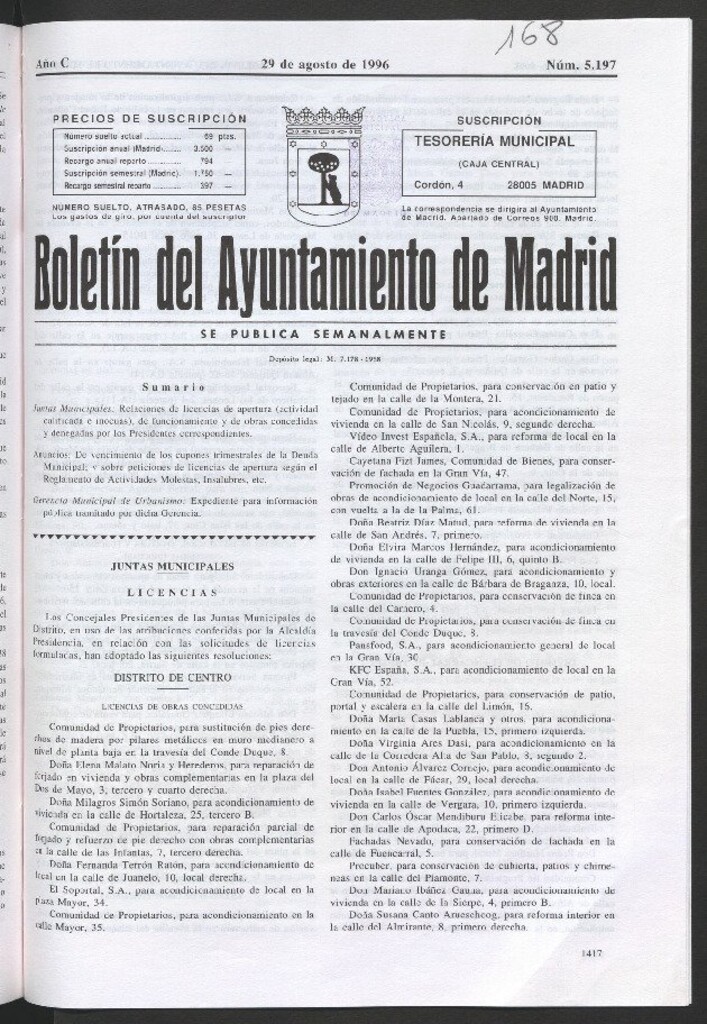 Miniatura de Boletín del Ayuntamiento de Madrid del 29 de agosto de 1996