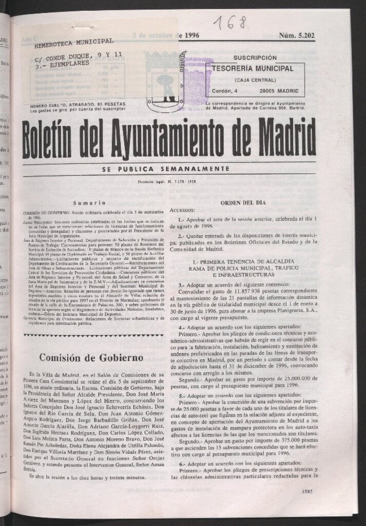 Miniatura de Boletín del Ayuntamiento de Madrid del 3 de octubre de 1996