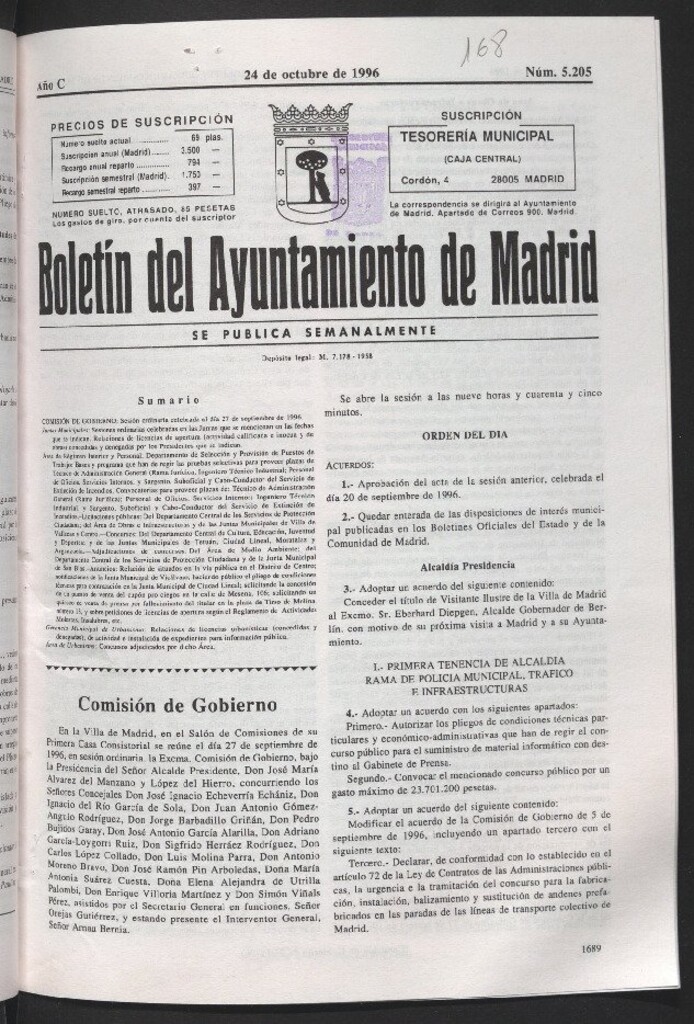 Miniatura de Boletín del Ayuntamiento de Madrid del 24 de octubre de 1996