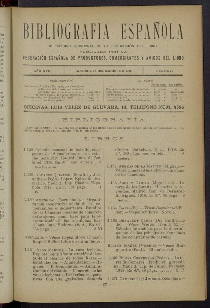 Miniatura de Bibliografía Española del 16 de diciembre de 1918