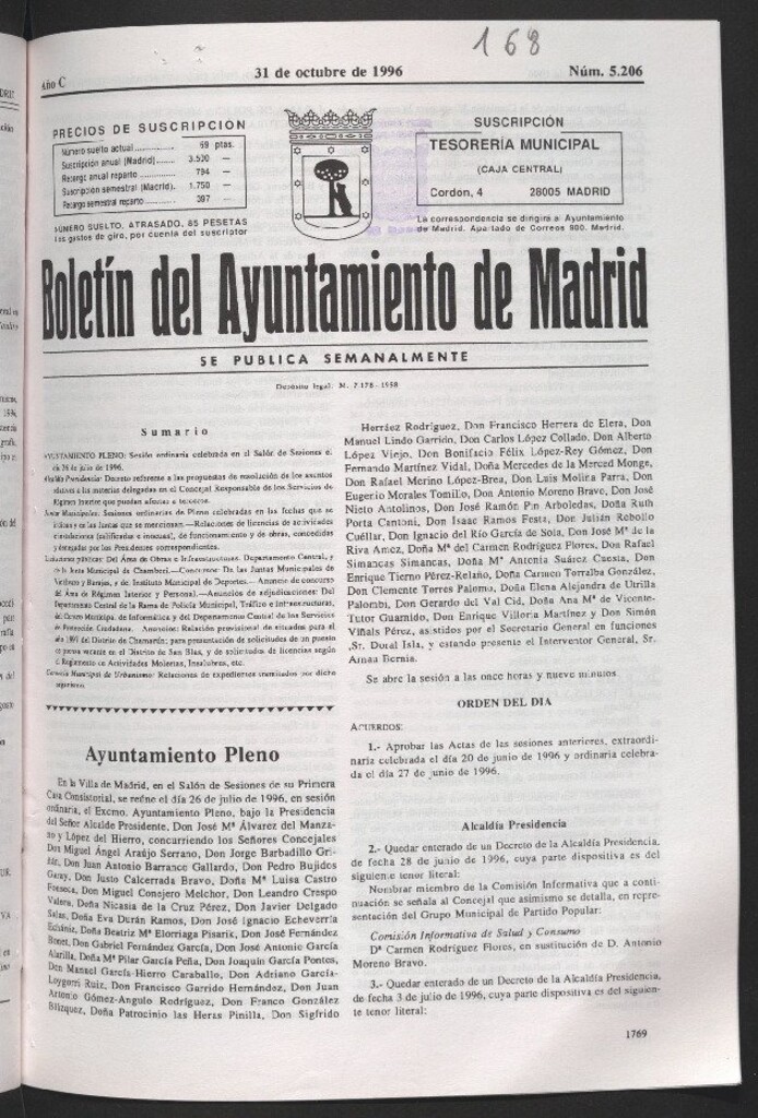 Miniatura de Boletín del Ayuntamiento de Madrid del 31 de octubre de 1996